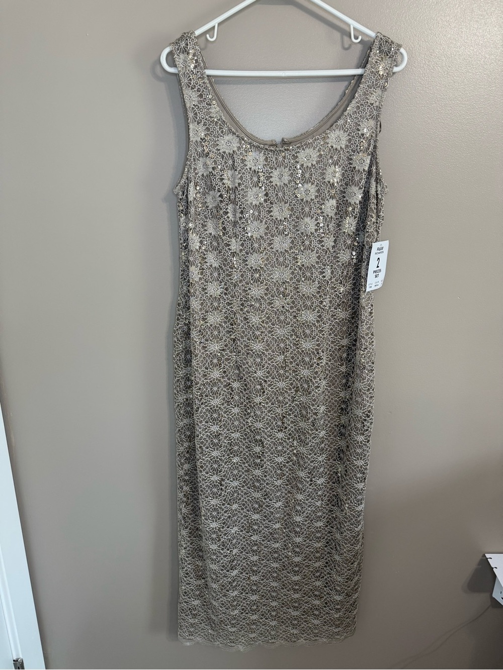 R&M Richards 2 Piece Taupe Gold‎ Sequin Lace Mother of Bride Dress Jacket Set 12 - Picture 5 of 16